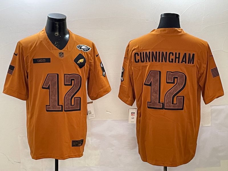 Men Philadelphia Eagles #12 Cunningham Yellow Nike 2025 Salute to Service Limited NFL Jersey style 5